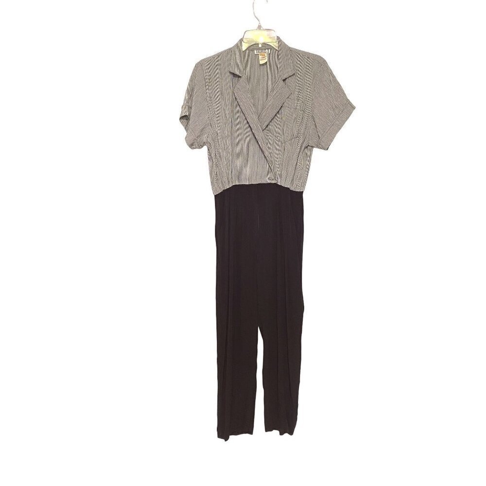 Taurus II Vintage 80's Black & White Jumpsuit Pockets Elastic Waist Women Size 8